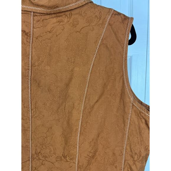 Coldwater Creek Brown Embroidered Floral Button Front Sleeveless Top Vest 2X - Picture 4 of 7